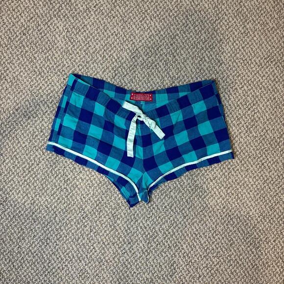 Y2K vintage plaid low rise blue mini micro shorts - Picture 2 of 6